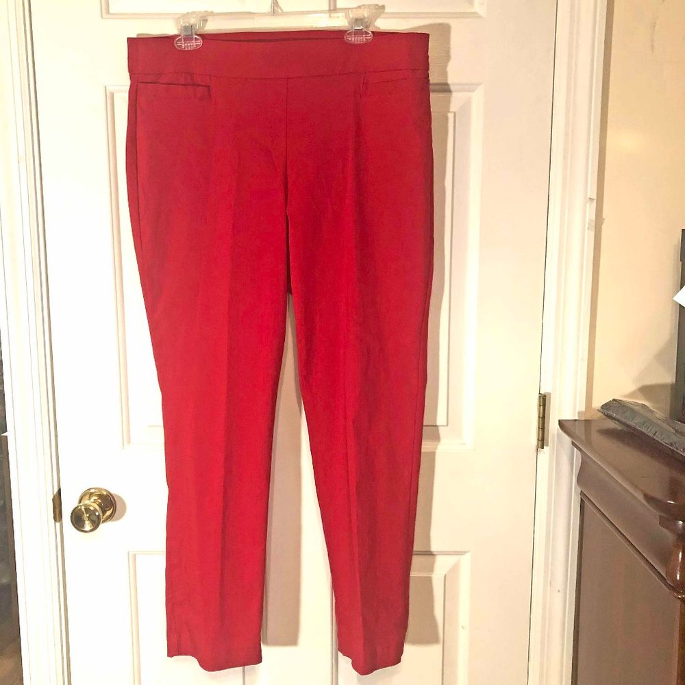Kim Rogers Size 14 Petite Red Stretch Pants Pull Up
